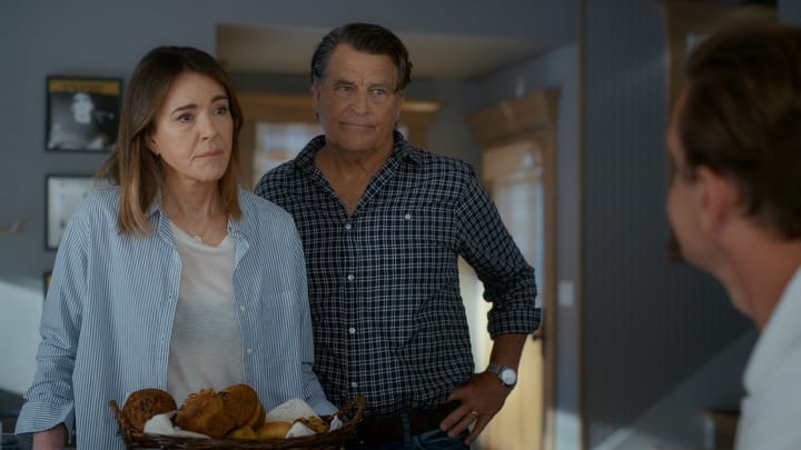 Christa Miller, Ted McGinley, and a basket of muffins